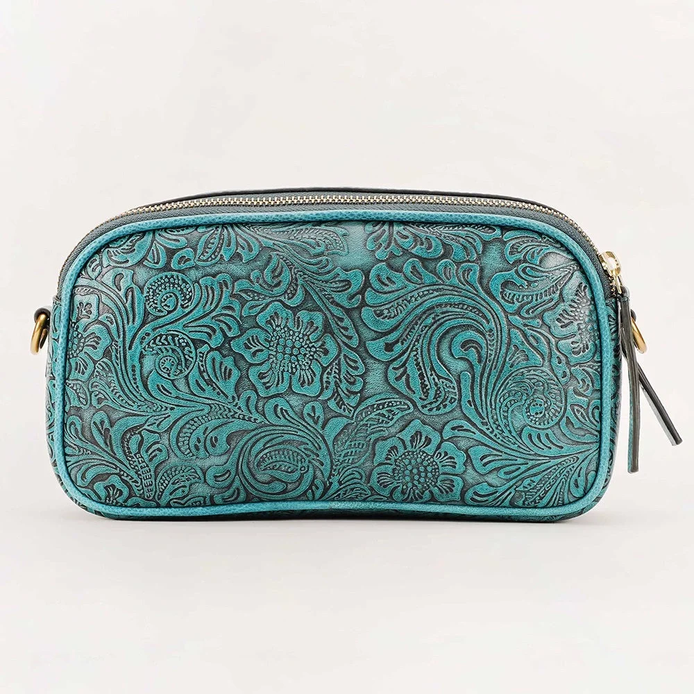 Elegant Teal Embossed Leather Bag LOYAL WEST SOPHIA SHOULDER BAG NEW